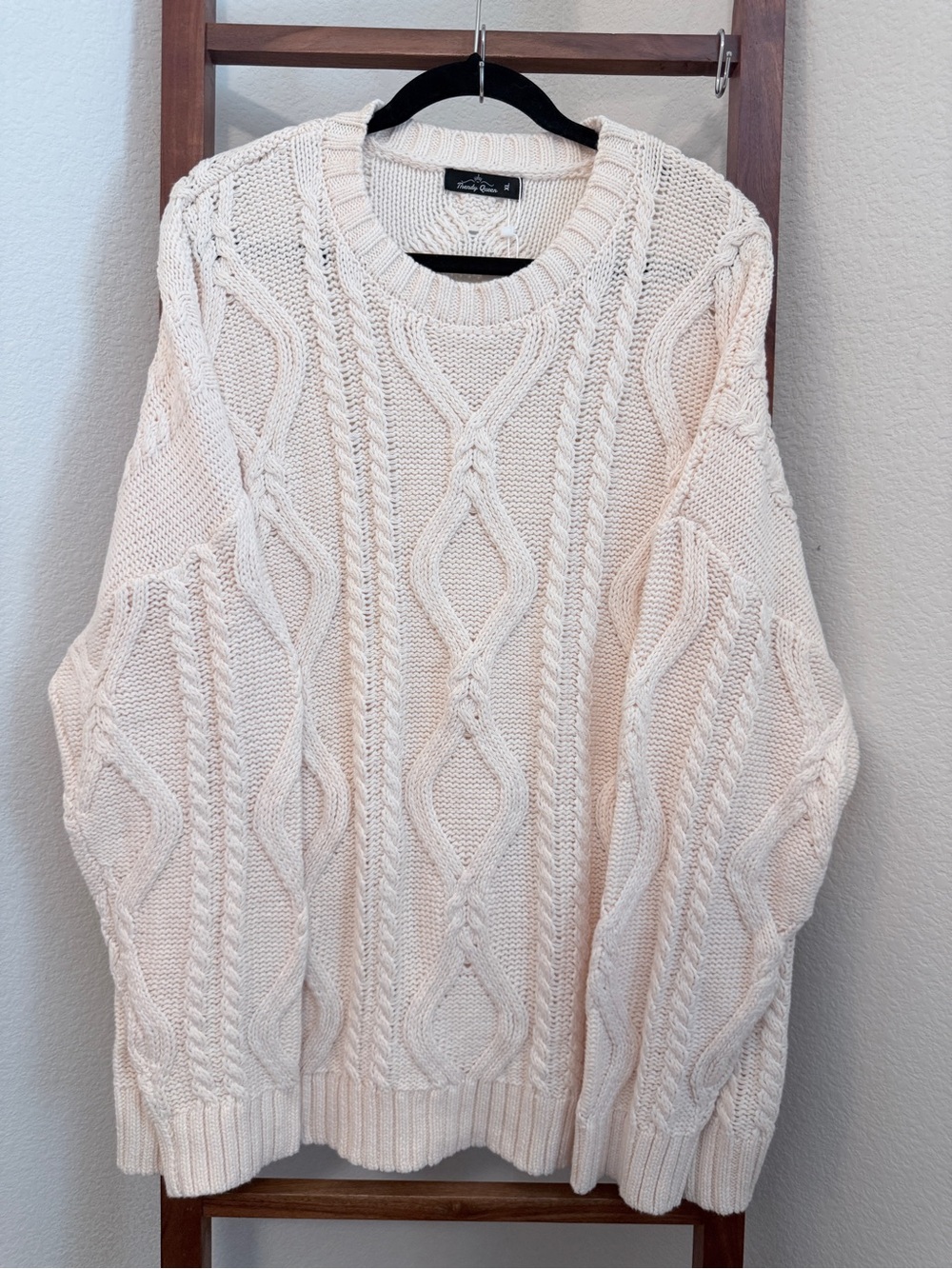 Trendy Queen Cable Knit Crewneck Sweater - Cream